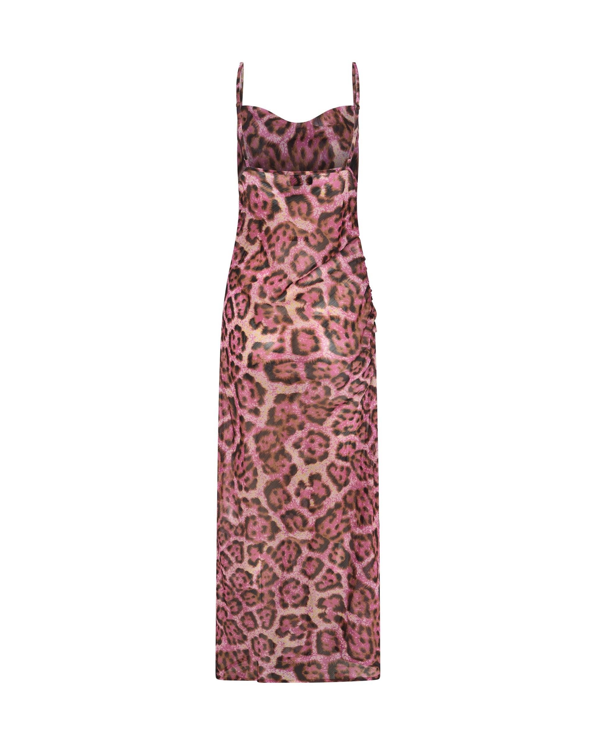 leopard print dress with pink Rhiannon Ruched Long Slip Maxi Dress - Pink Leopard