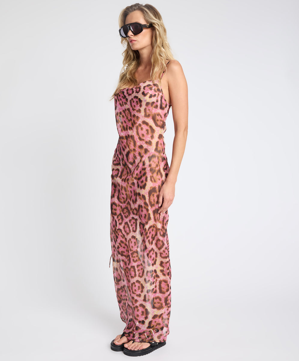 open lace back dress Rosetta Leopard Print Maxi Dress