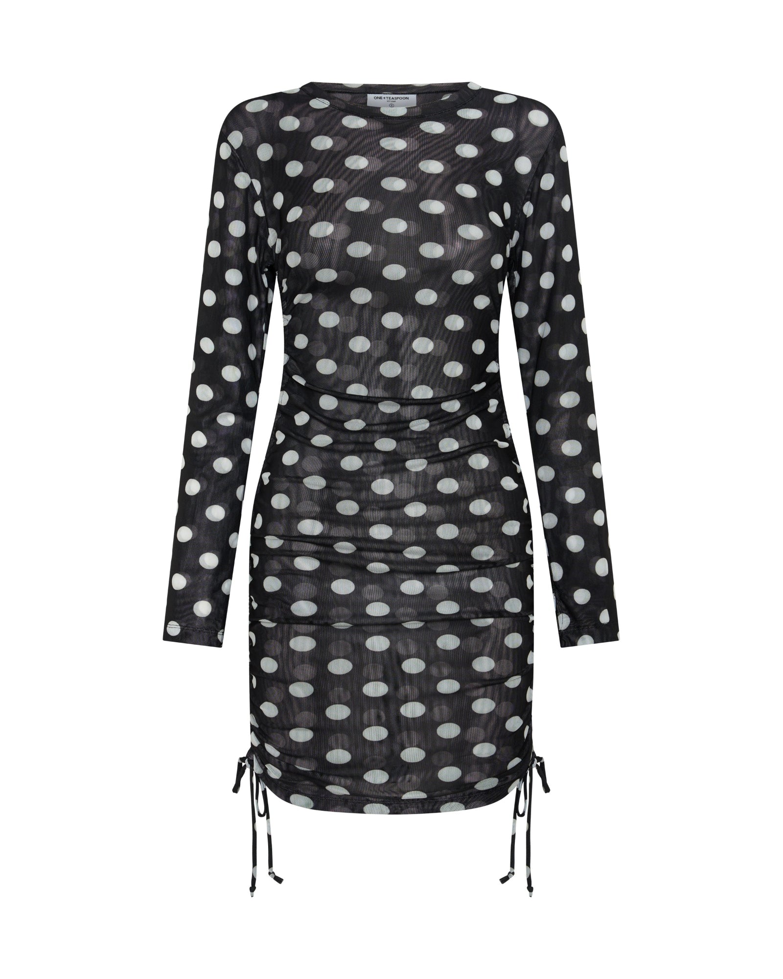 black polka dot dress Think I'm In Love Mini Black/White 148cm/58.2 Ladies - Black/Polka Dot Ruched
