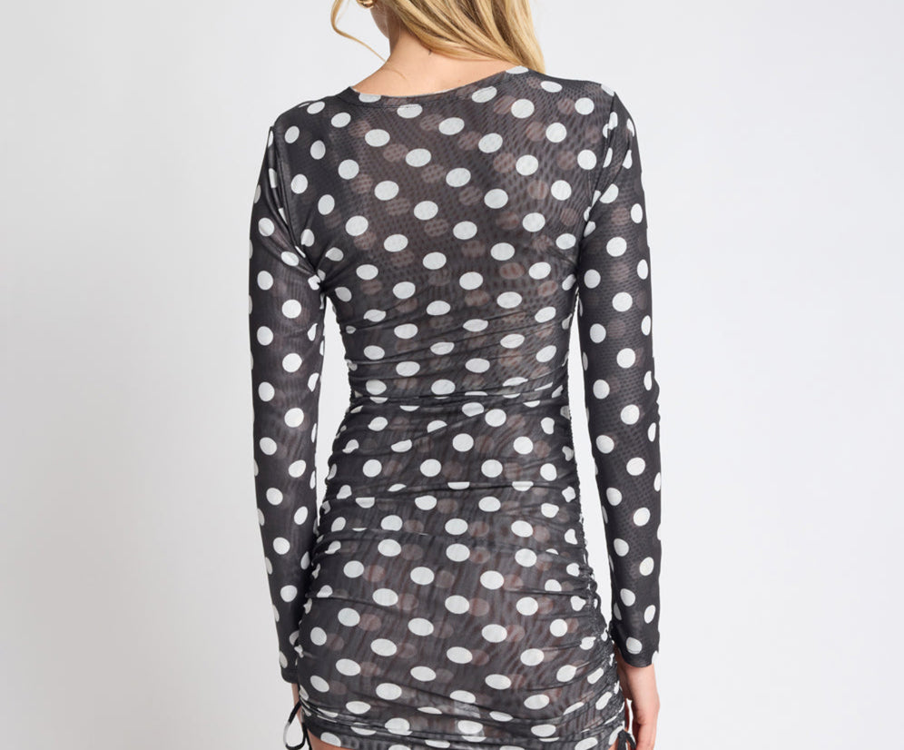 black dress with polka dot mesh Polka Dot Two Piece Mesh Mini Dress