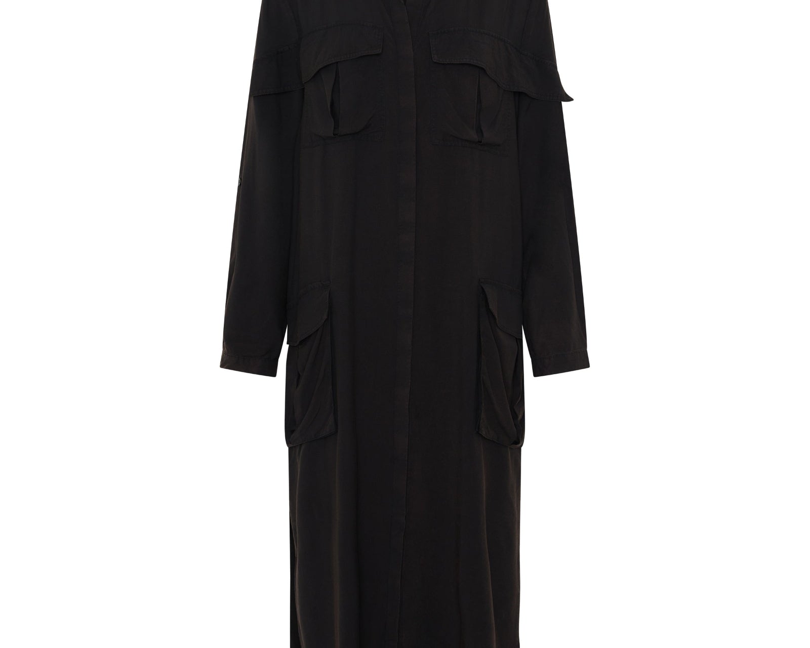 Crushed Midi Shirt Dress - Black