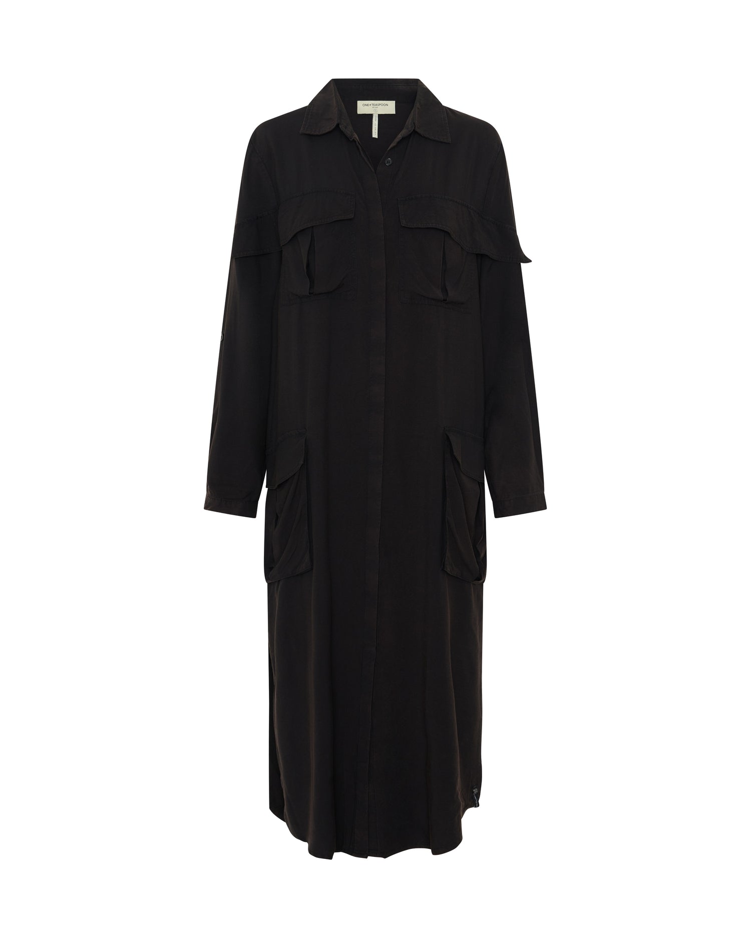 Crushed Midi Shirt Dress - Black