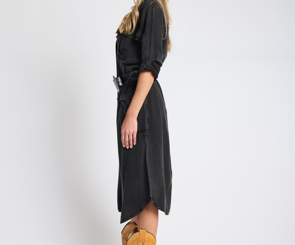 black midi shirt dress One Teaspoon Crushed Midi Shirt Dress
