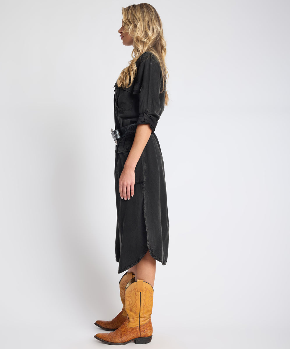 long black dress with cowboy boots One Teaspoon Crushed Midi Shirt Dress