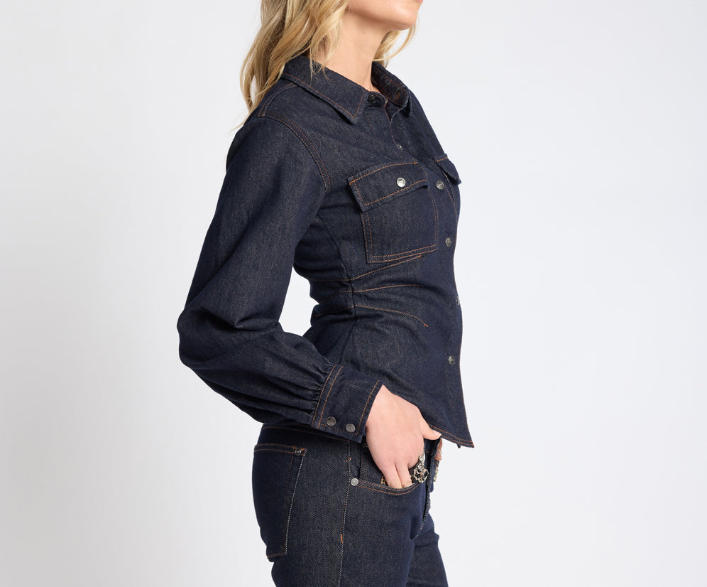Josie Fitted Denim Shirt - Raw Indigo