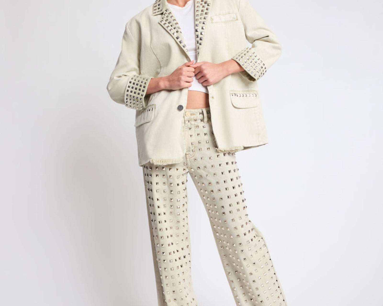 Silver Storm Studded Blazer - Antique Khaki