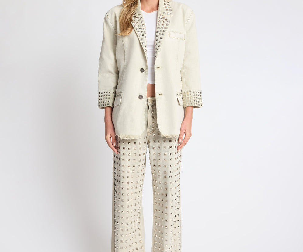 Silver Storm Studded Blazer - Antique Khaki