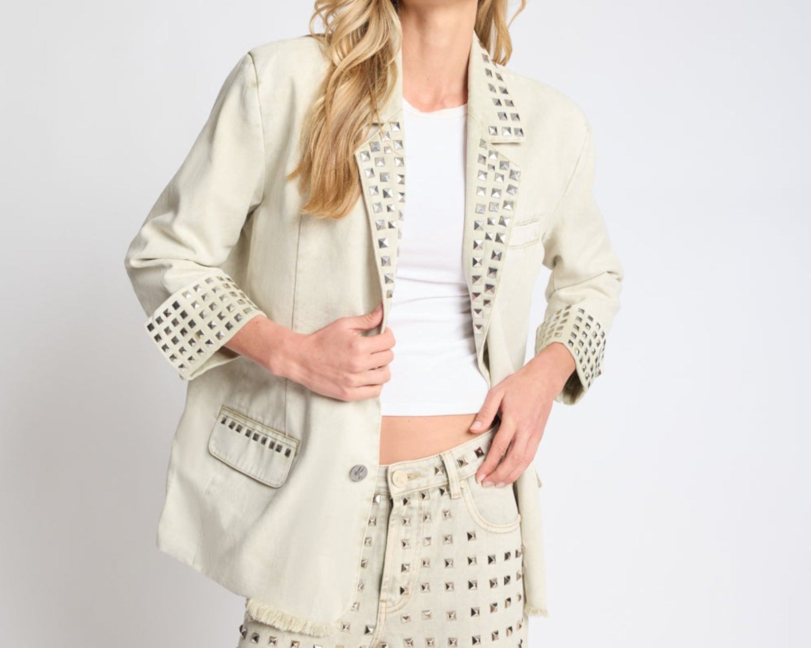 Silver Storm Studded Blazer - Antique Khaki