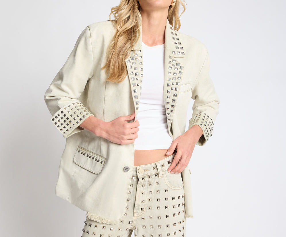 Silver Storm Studded Blazer - Antique Khaki