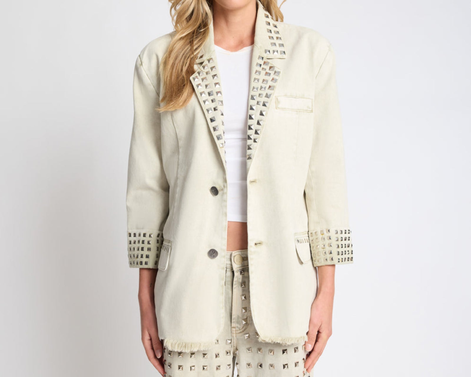 Silver Storm Studded Blazer - Antique Khaki