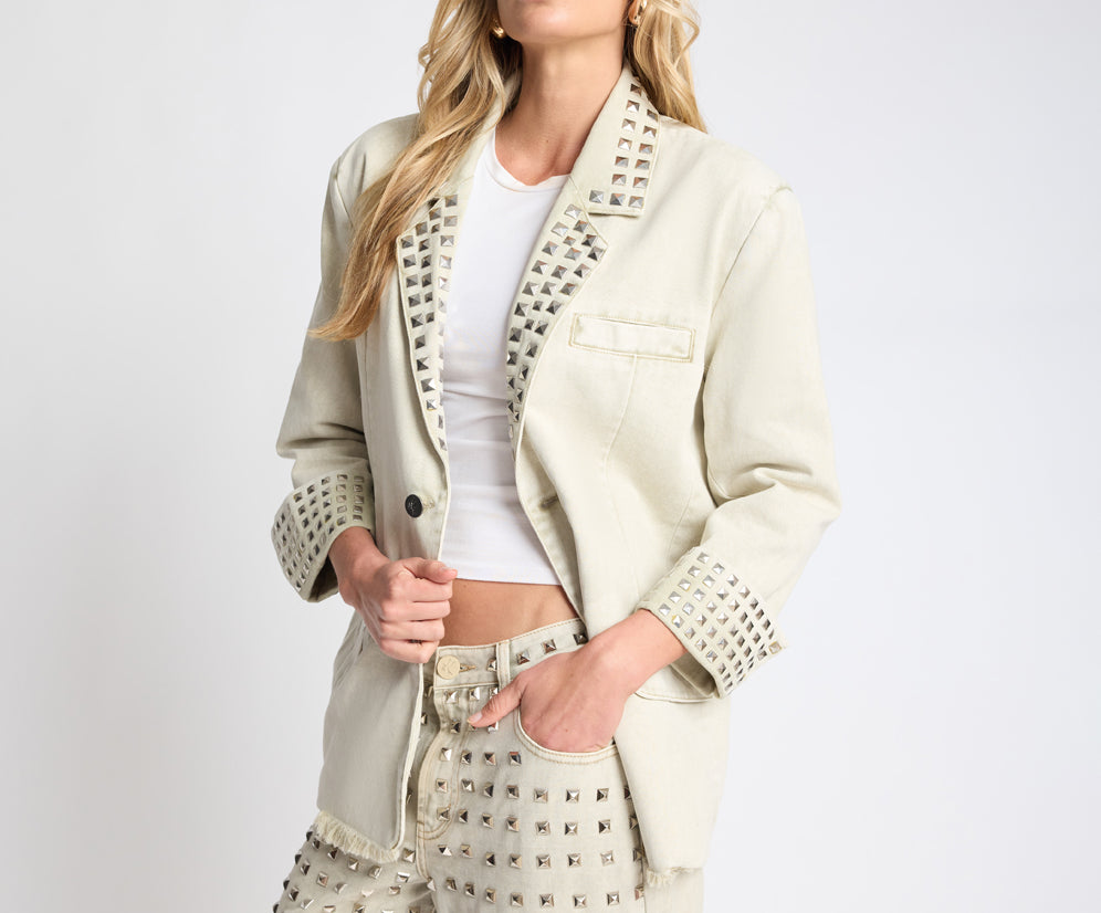 Silver Storm Studded Blazer - Antique Khaki