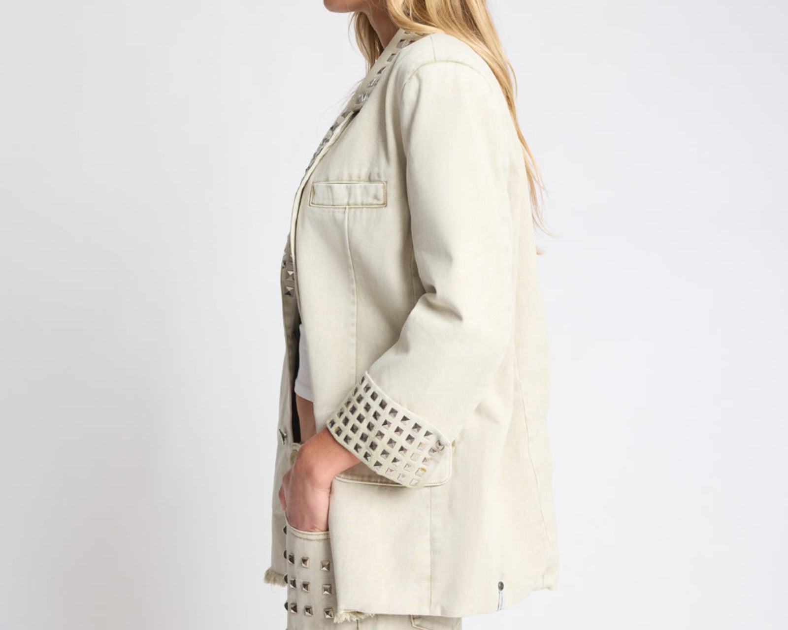 Silver Storm Studded Blazer - Antique Khaki