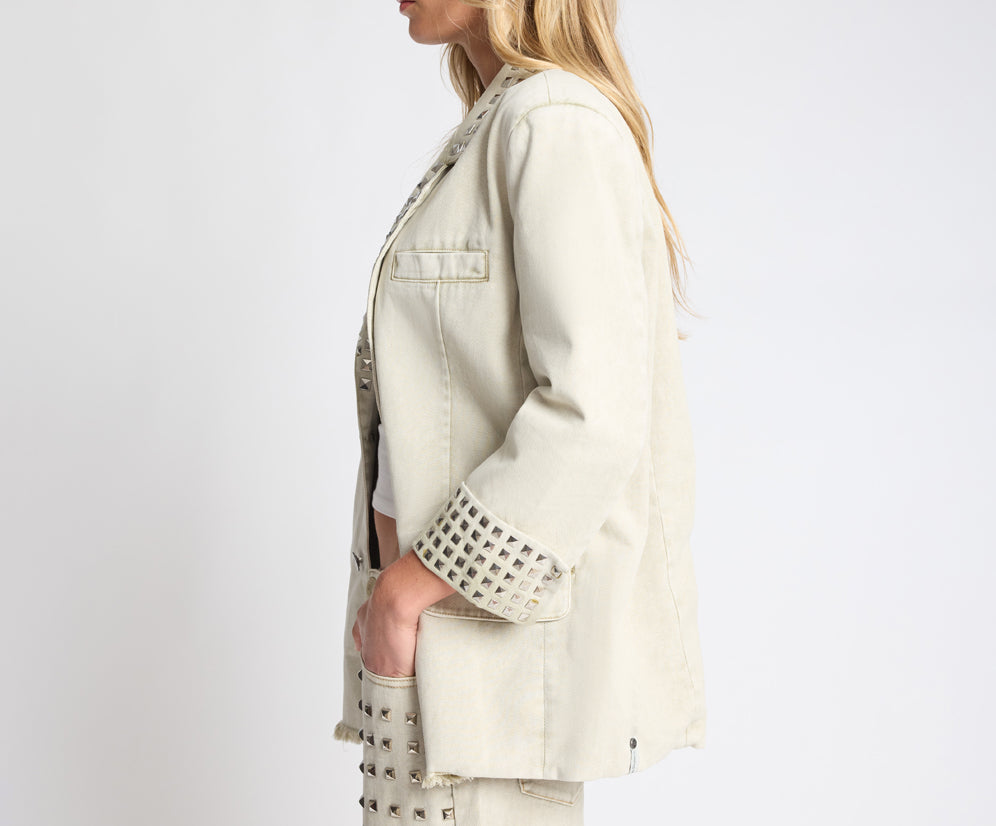 Silver Storm Studded Blazer - Antique Khaki