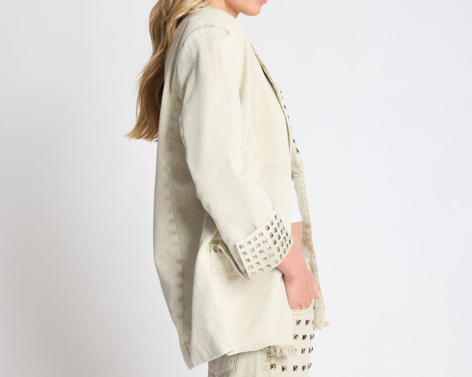 Silver Storm Studded Blazer - Antique Khaki