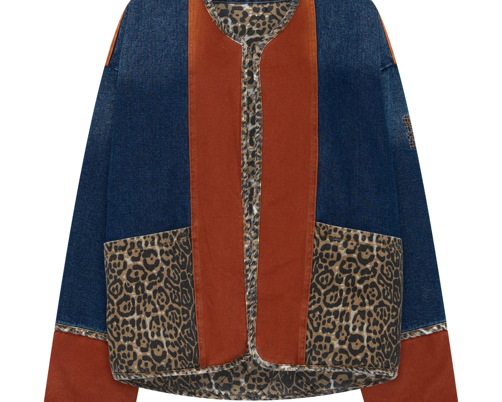 Bang Bang Reversible Colour Blocked Denim Wadded Jacket - Animal Blue Rust