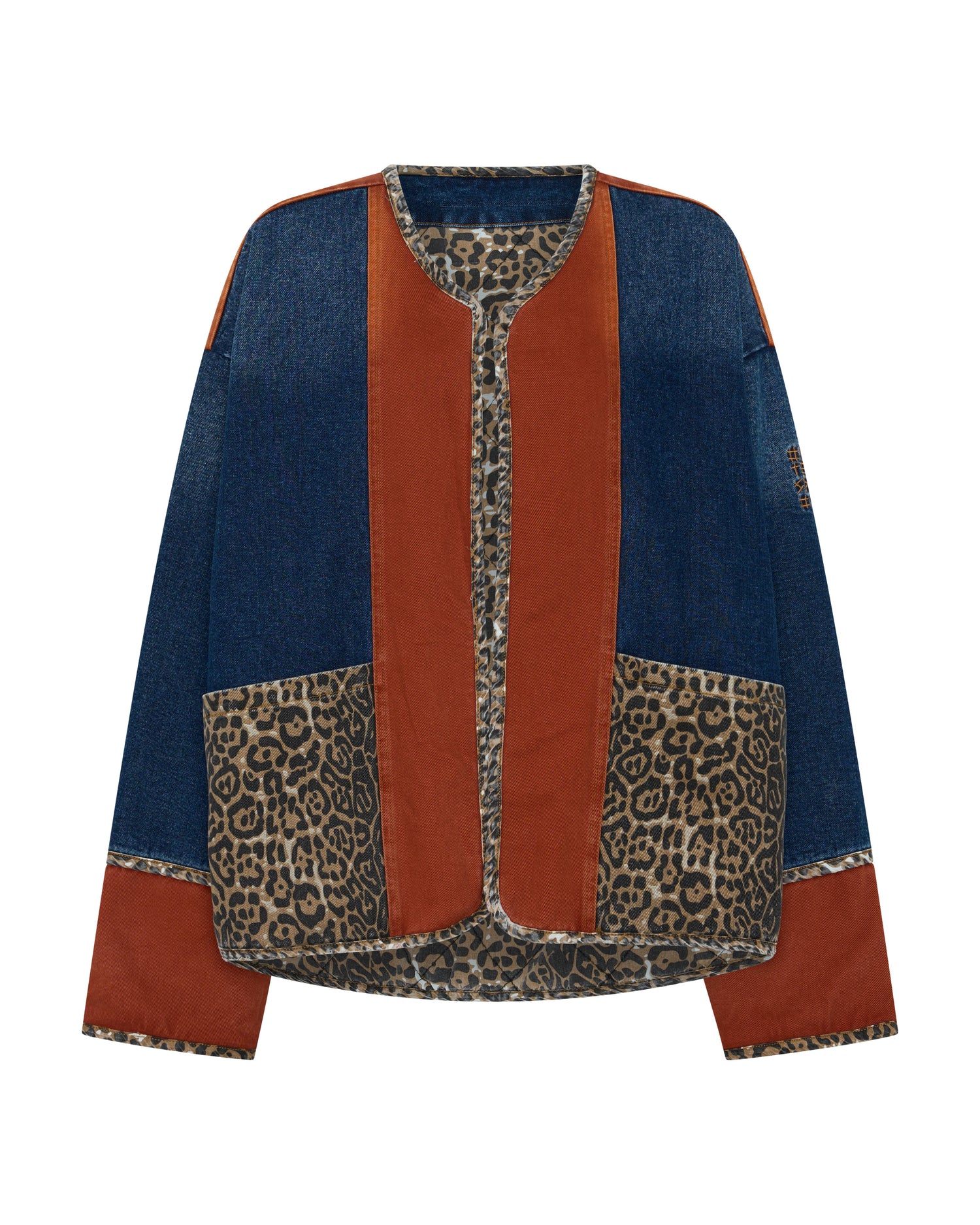 Bang Bang Reversible Colour Blocked Denim Wadded Jacket - Animal Blue Rust