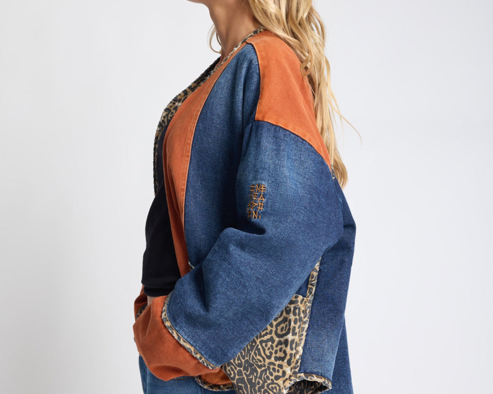 Bang Bang Reversible Colour Blocked Denim Wadded Jacket - Animal Blue Rust