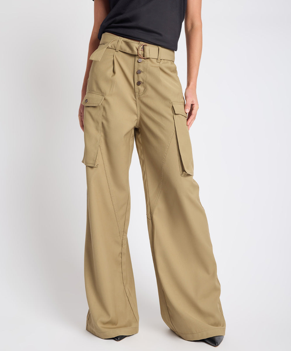 Elemental High Waist Tencel Cargo Pants - Khaki | One Teaspoon USA