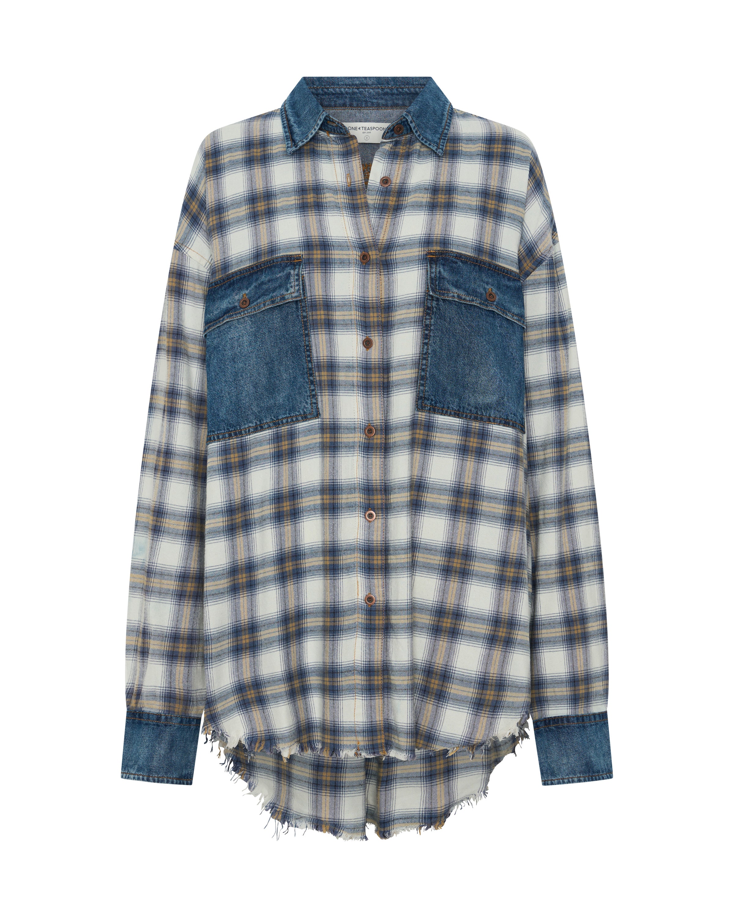 Oversized Flannel Shirt - Blue & White Check | One Teaspoon USA