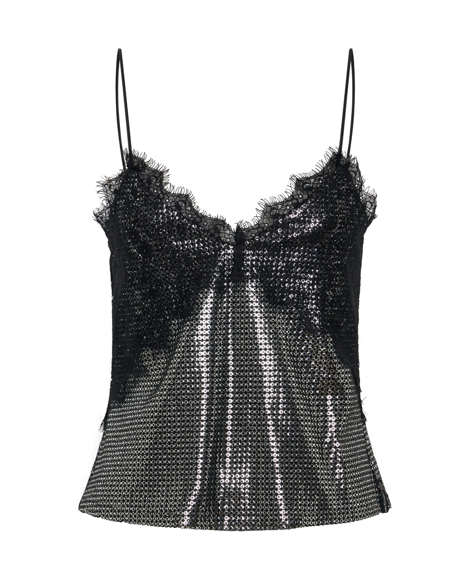 Afterparty Sequin Cami Top - Silver & Black Lace | One Teaspoon USA