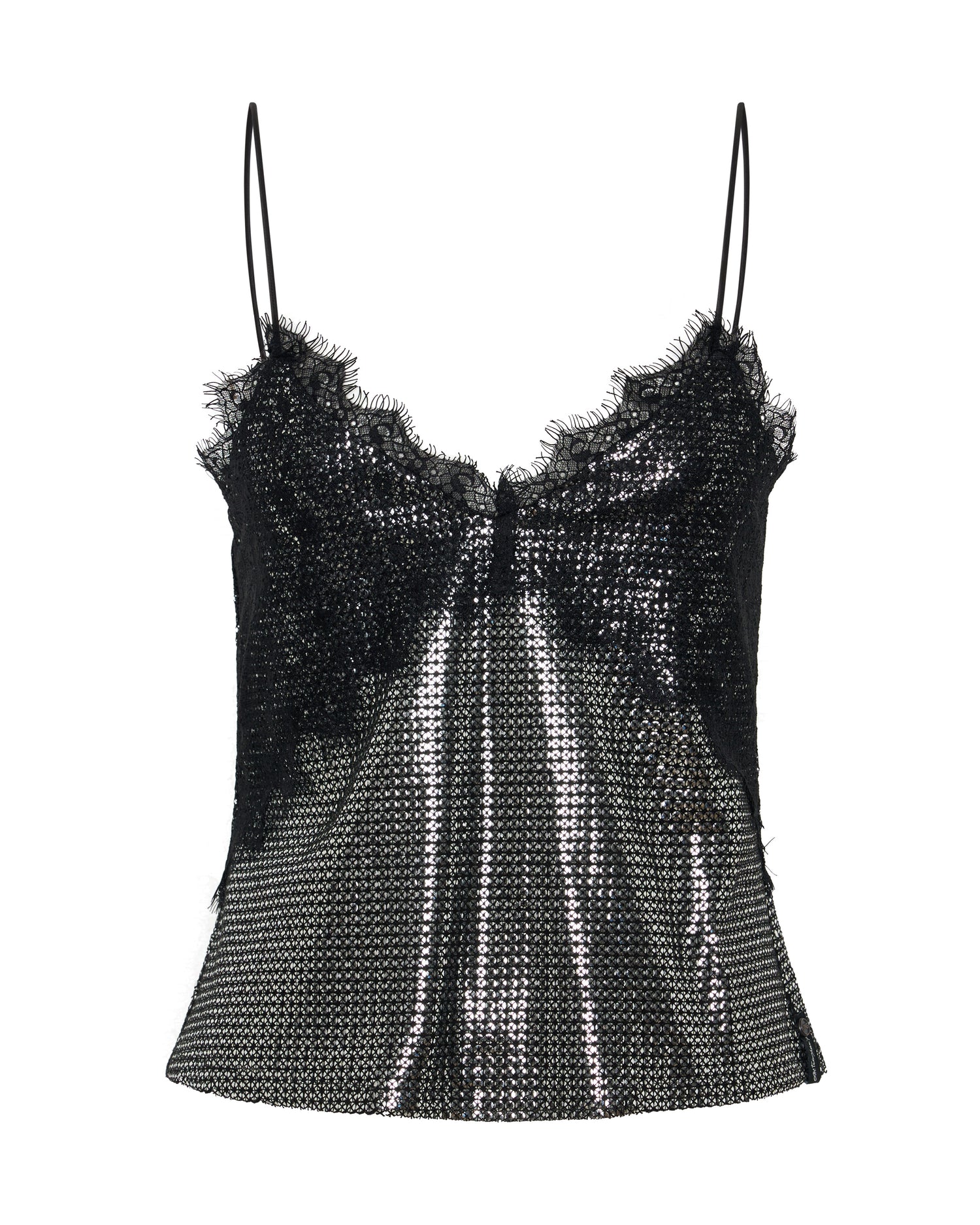 Afterparty Sequin Cami Top - Silver & Black Lace