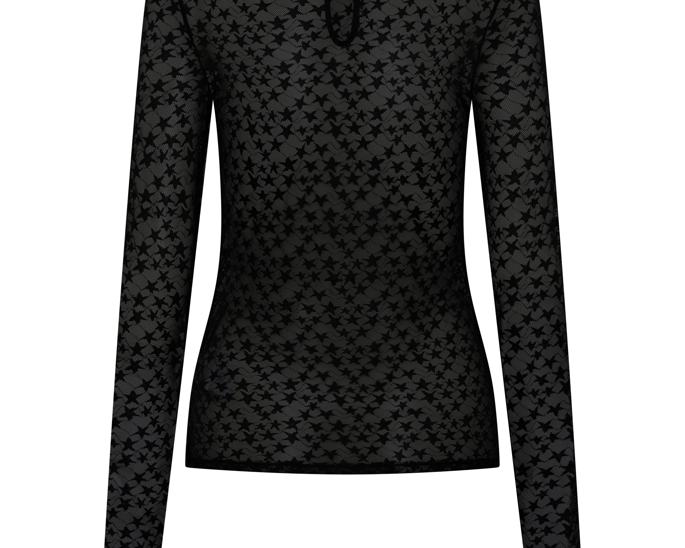 Black Magic Star Sheer Mesh Longsleeve Top - Black