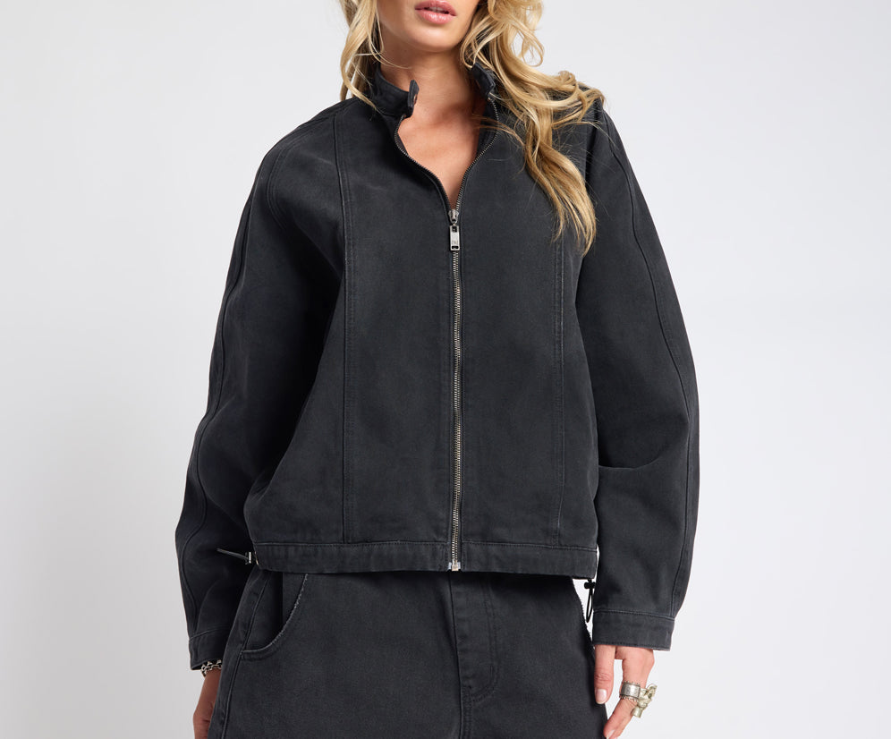 Harley Denim Bomber Jacket - Smokey Black