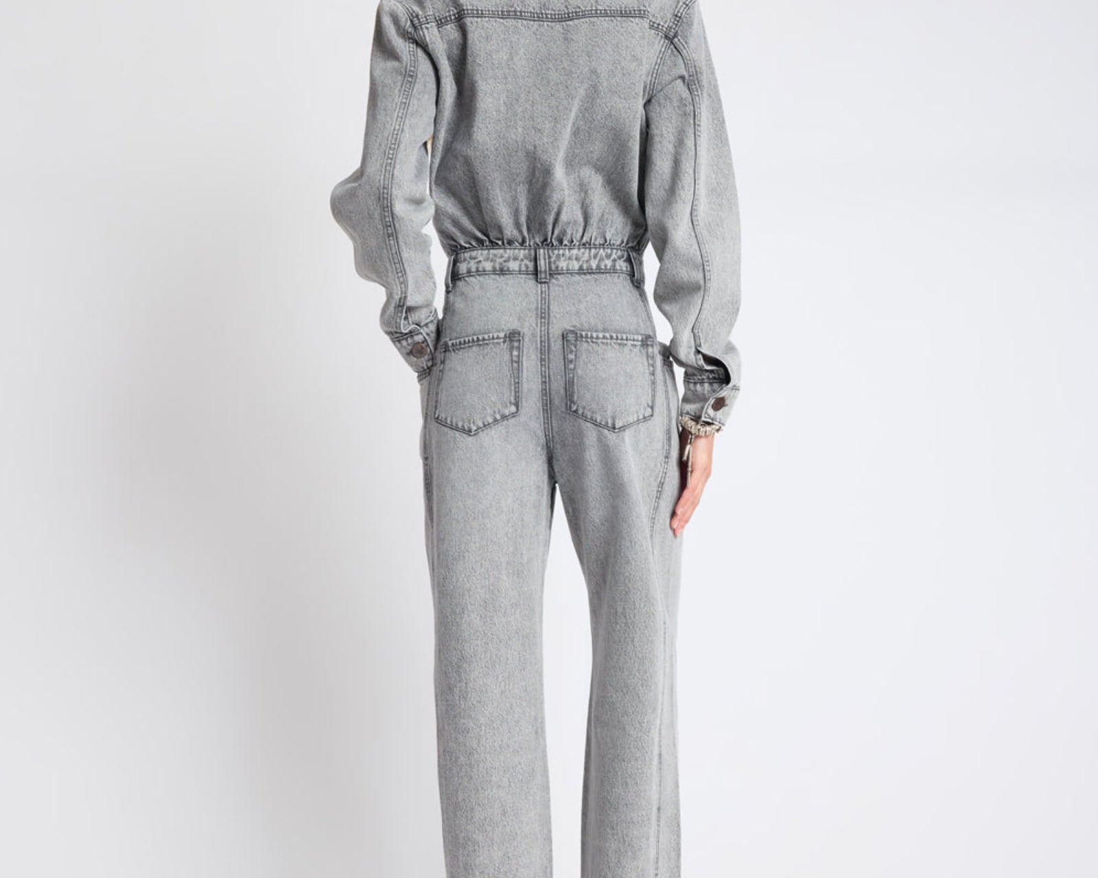 Icon Longsleeved Straight Leg Denim Jumpsuit - Soft Grey