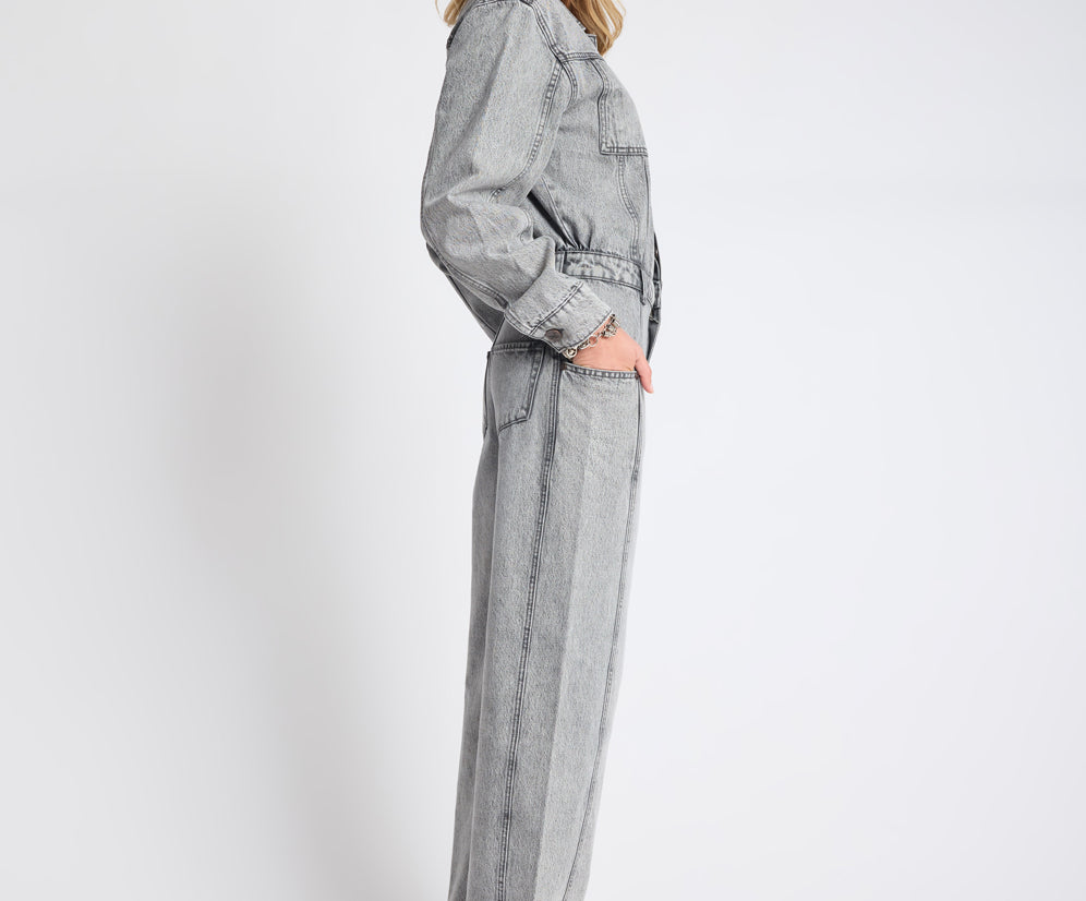 Icon Longsleeved Straight Leg Denim Jumpsuit - Soft Grey