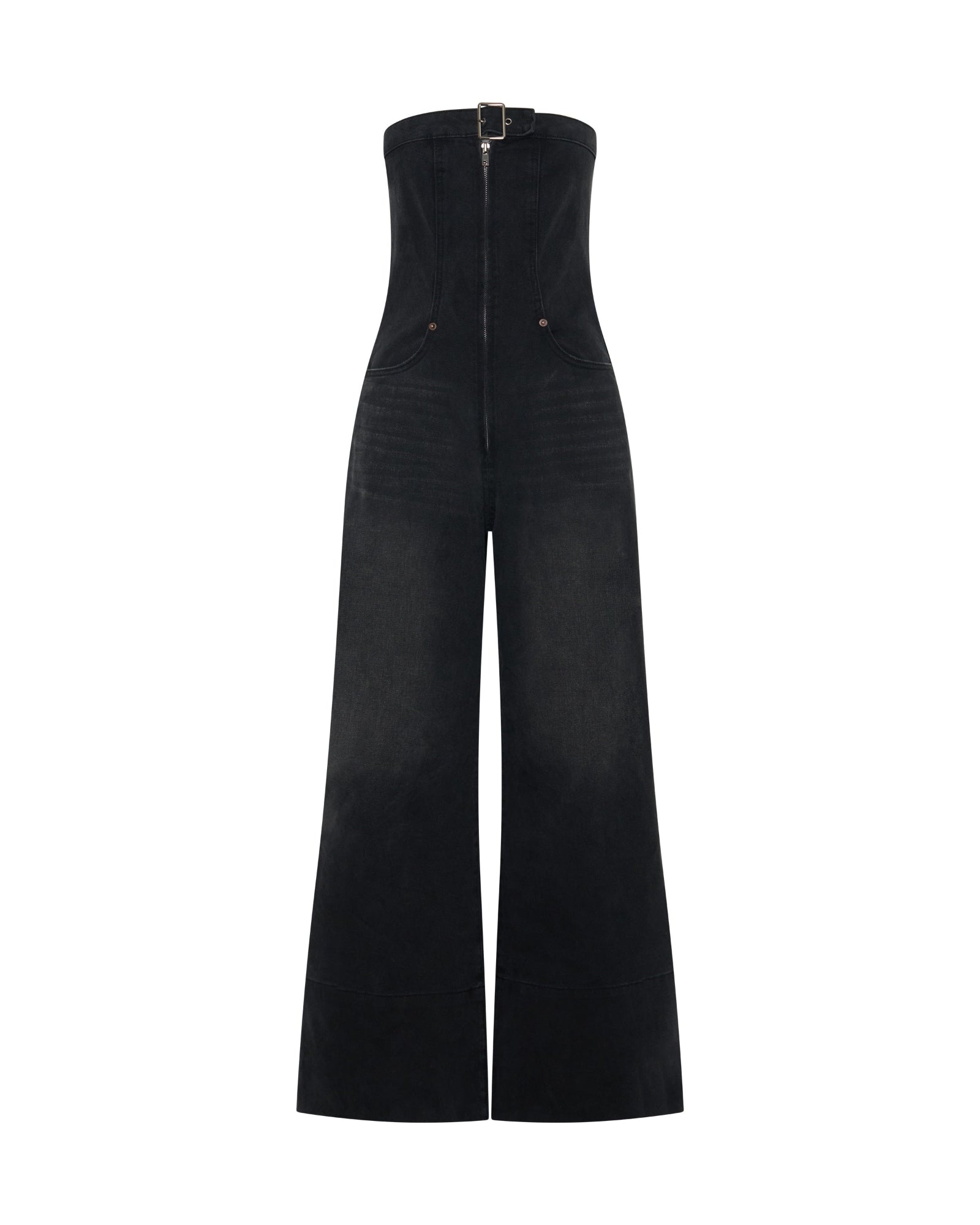 Dark Angel Strapless Wide Leg Denim Jumpsuit - Smokey Black | One