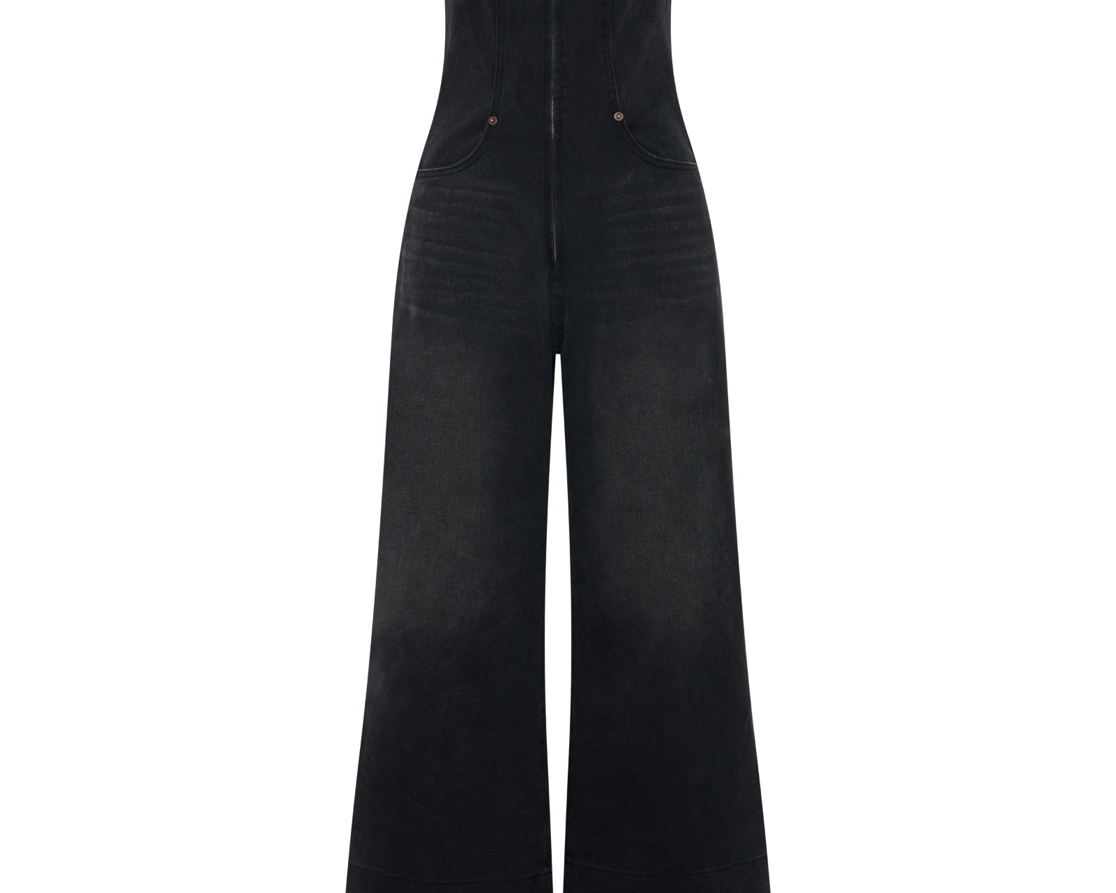 Dark Angel Strapless Wide Leg Denim Jumpsuit - Smokey Black