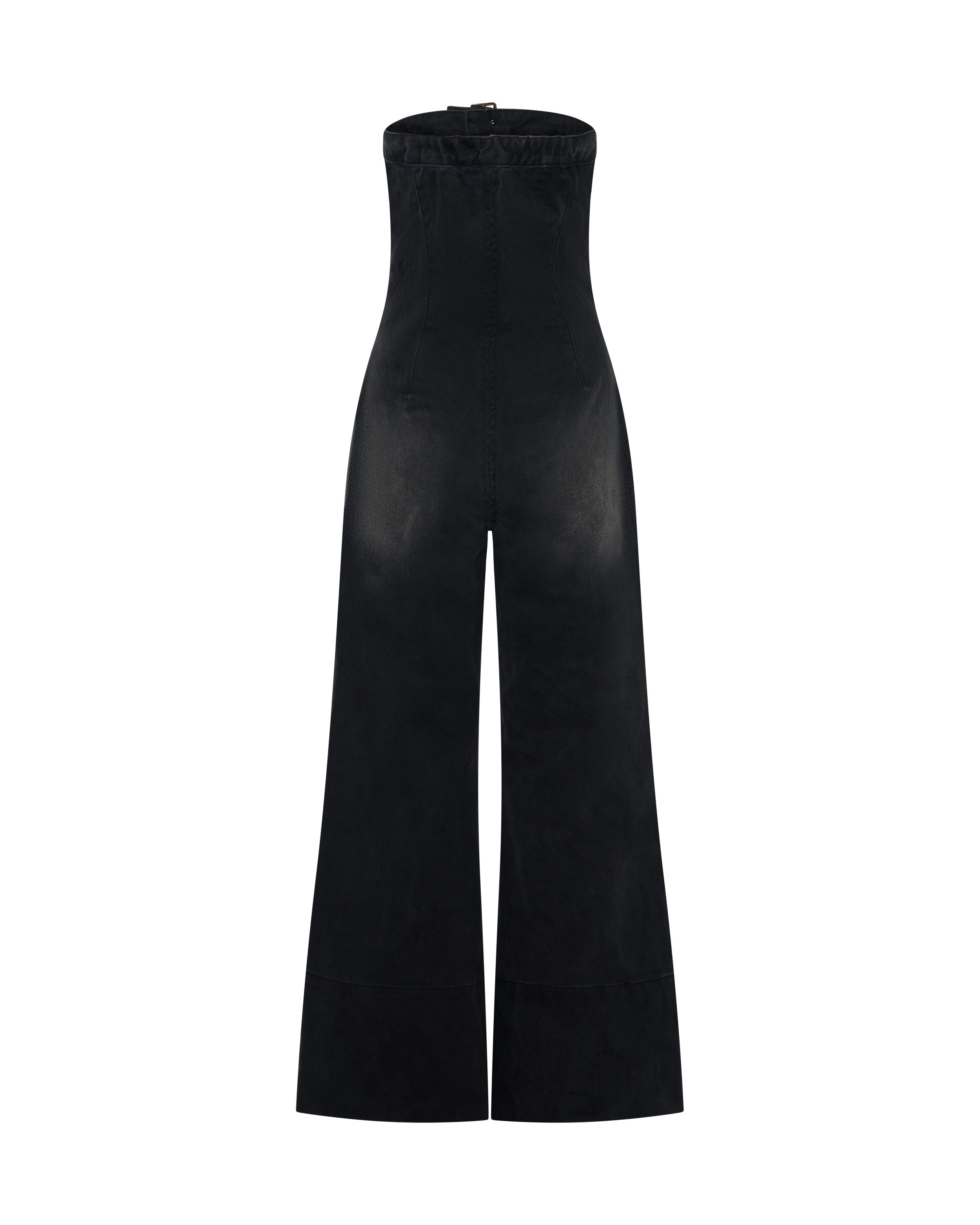 Dark Angel Strapless Wide Leg Denim Jumpsuit - Smokey Black | One
