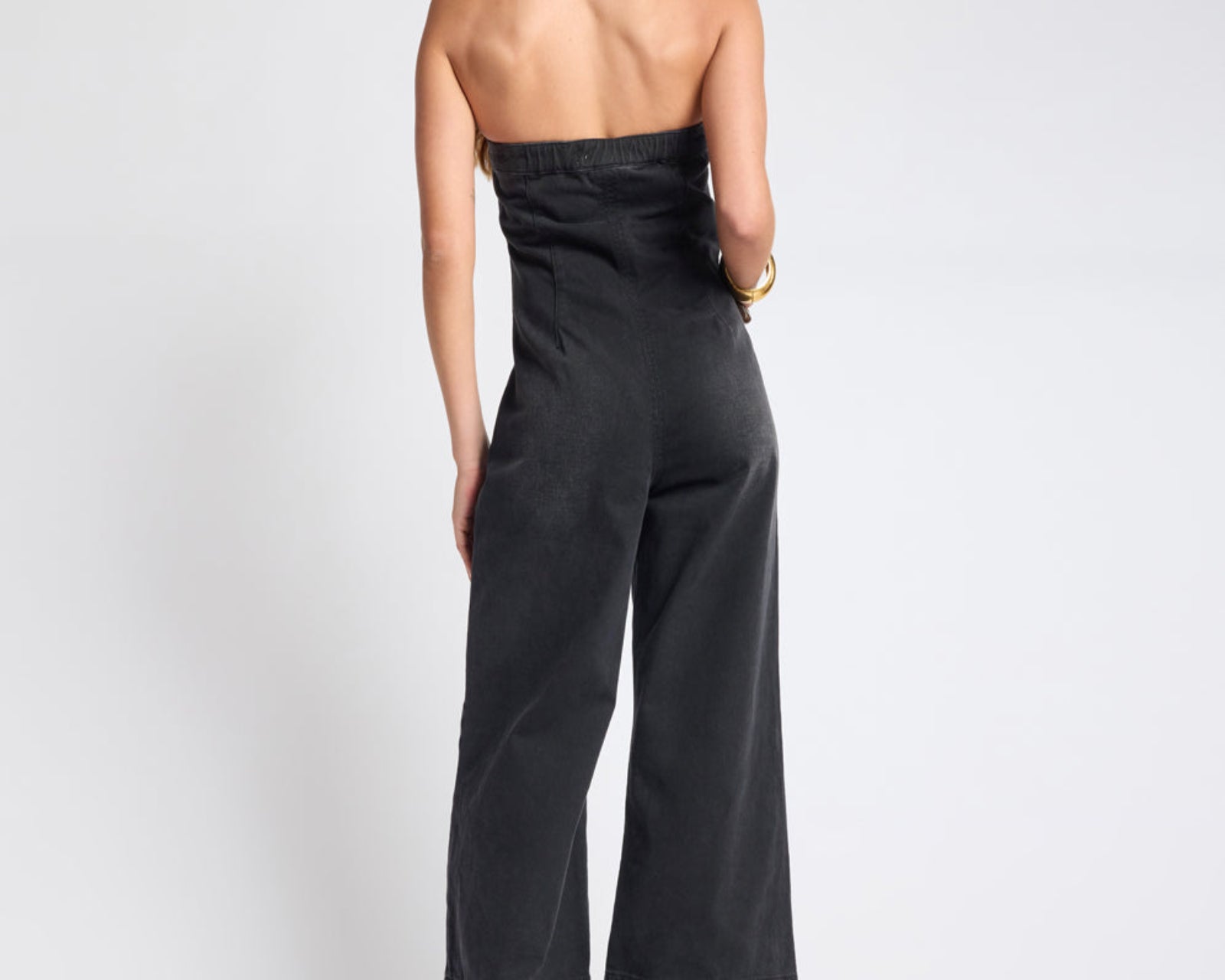 Dark Angel Strapless Wide Leg Denim Jumpsuit - Smokey Black