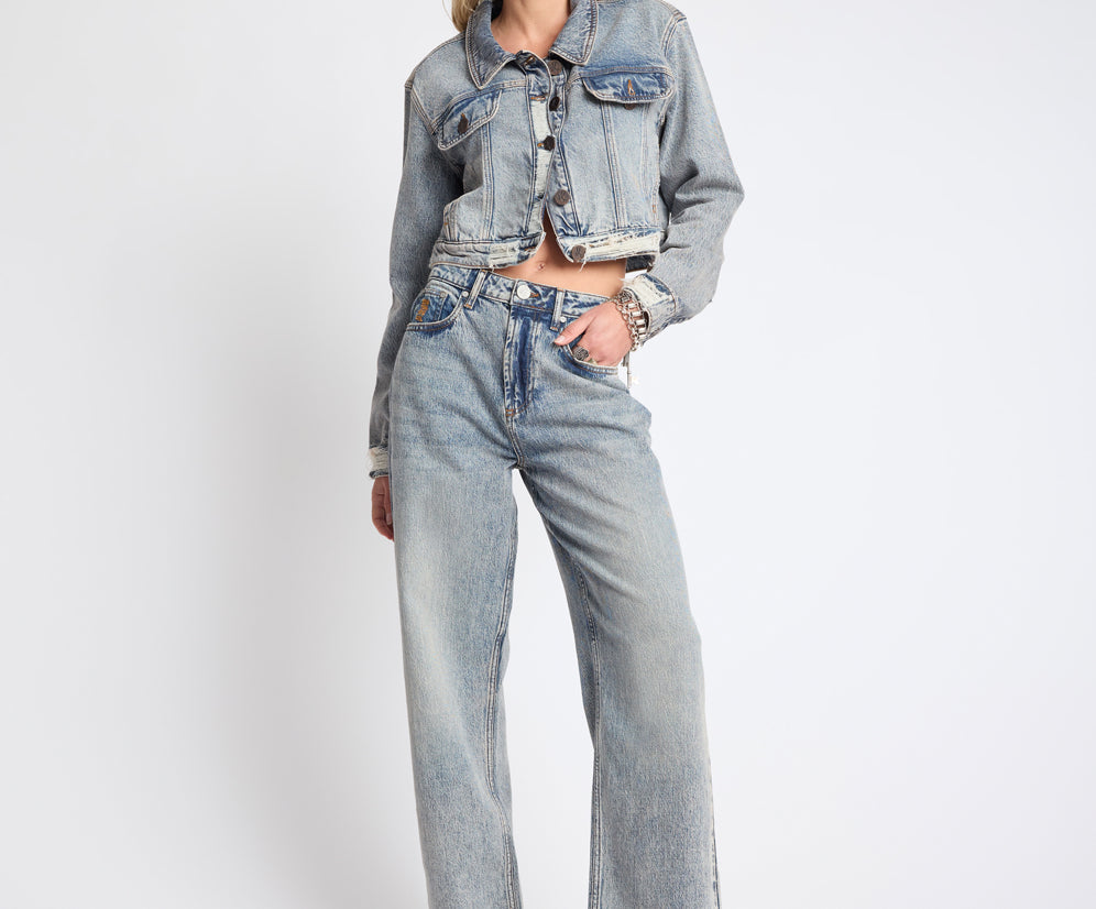 Icon High Waist Straight Leg Denim Jeans - Cloud Blue