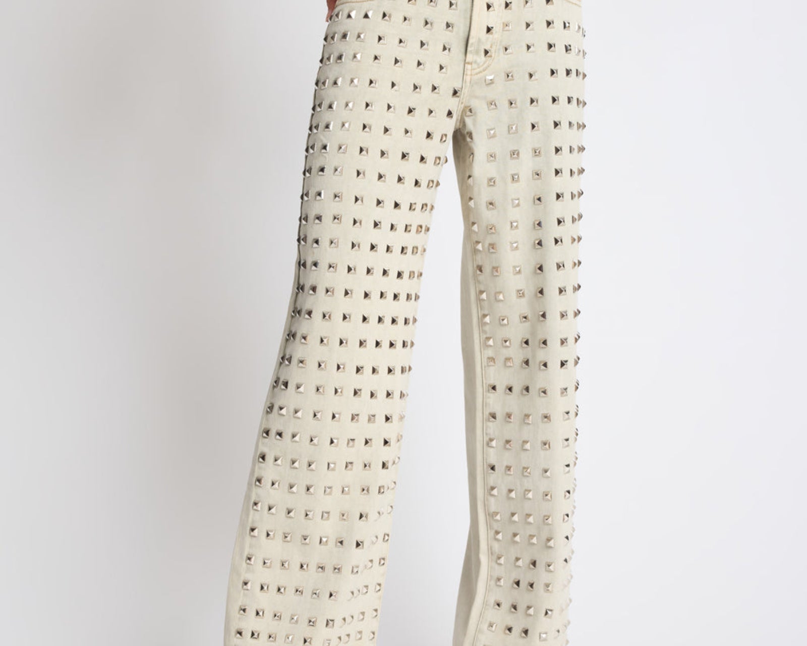 Jackson Mid Waist Wide Leg Studded Denim Jeans - Antique Khaki