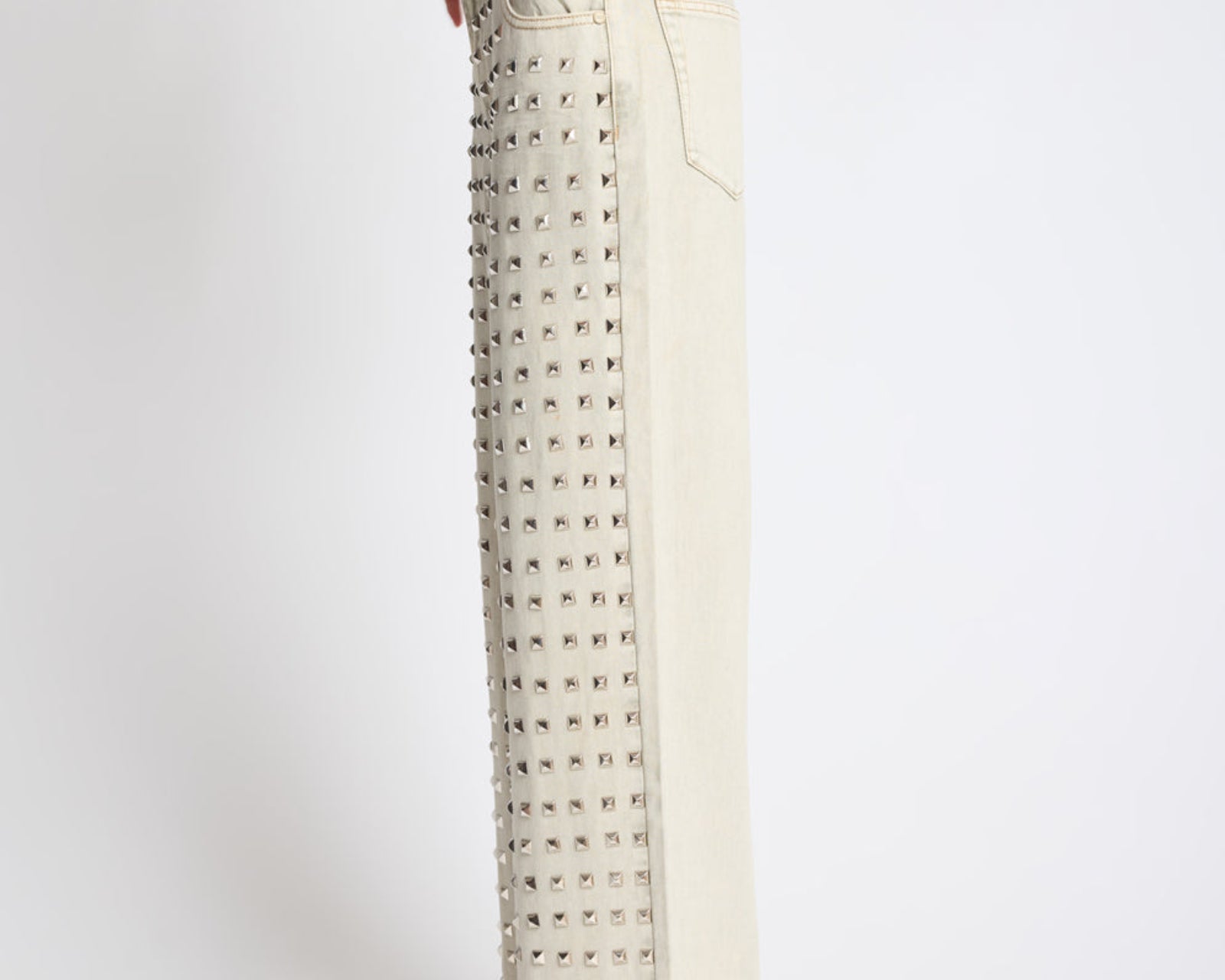 Jackson Mid Waist Wide Leg Studded Denim Jeans - Antique Khaki