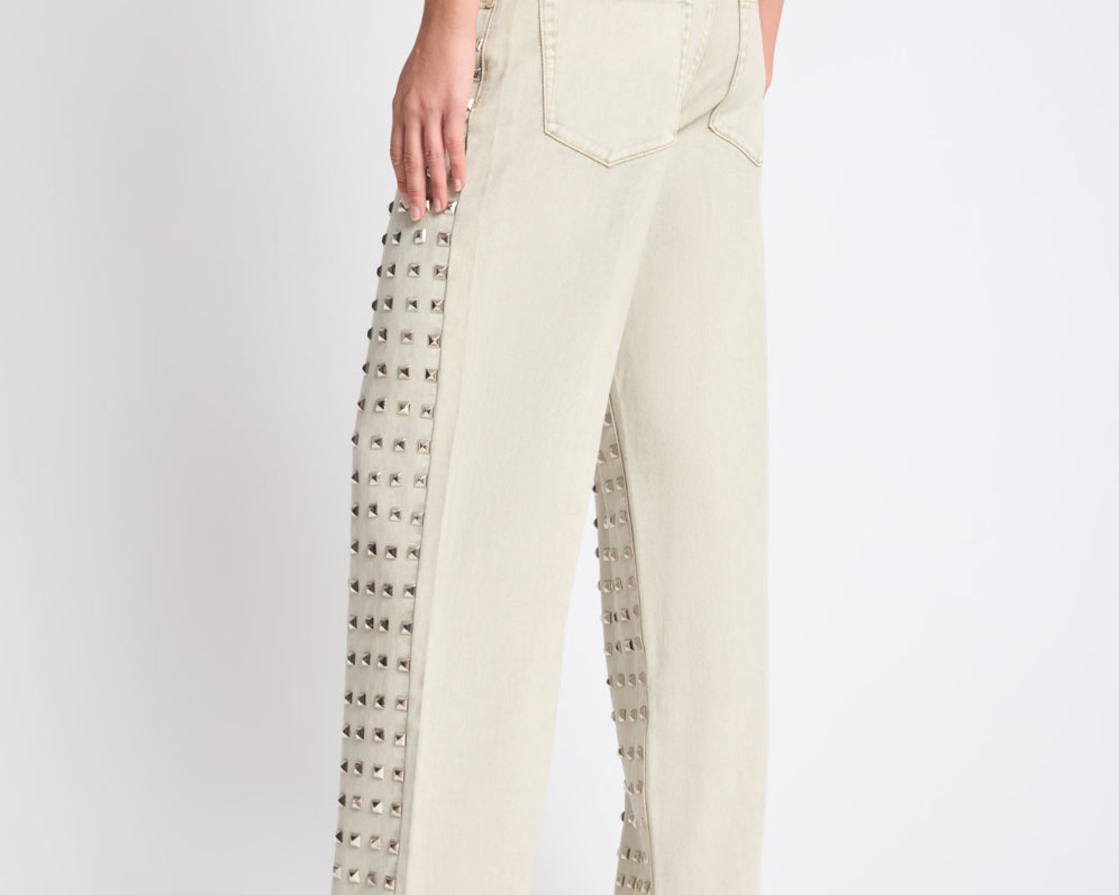 Jackson Mid Waist Wide Leg Studded Denim Jeans - Antique Khaki
