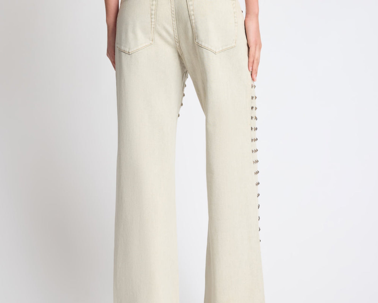 Jackson Mid Waist Wide Leg Studded Denim Jeans - Antique Khaki