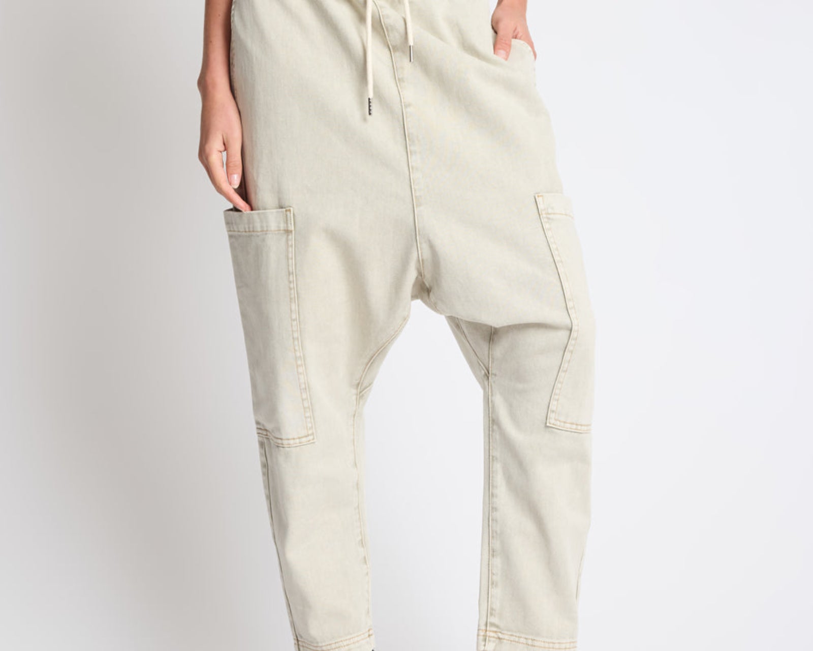 Isla Low Waist Drawstring Harem Denim Jeans - Antique Khaki