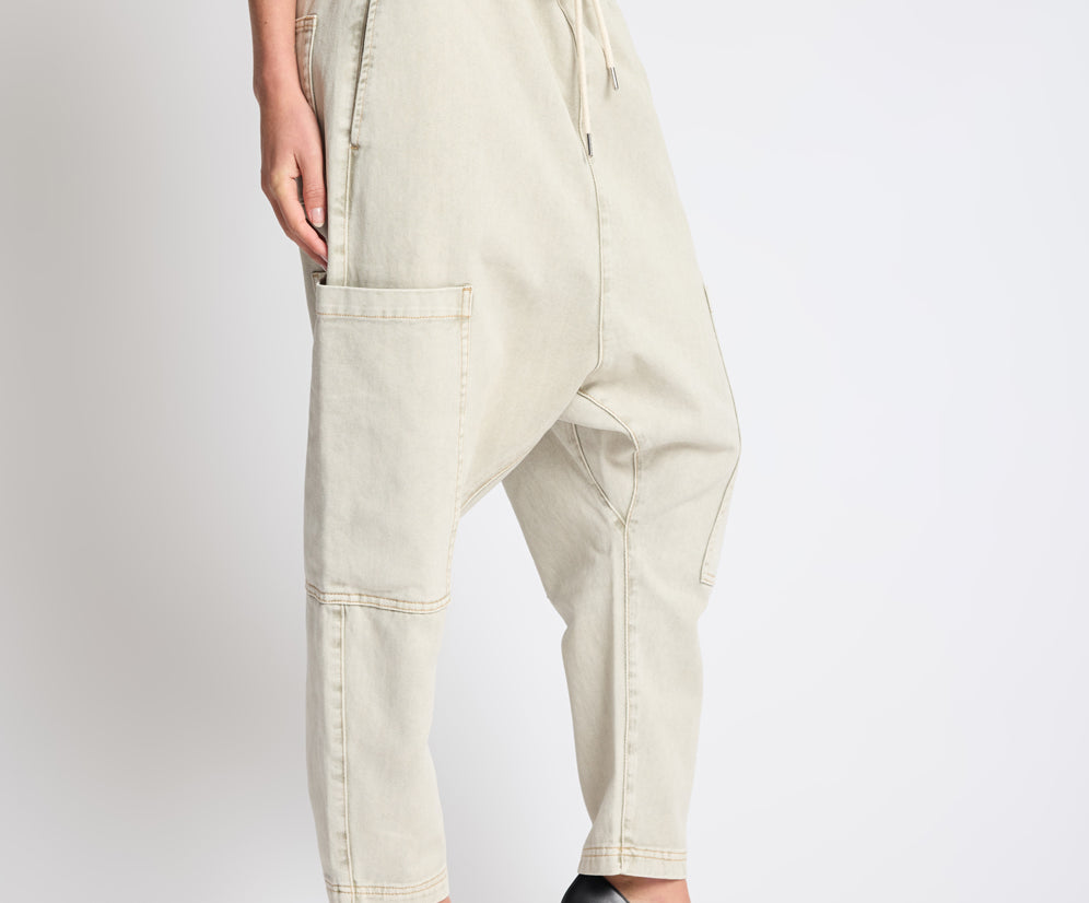 Isla Low Waist Drawstring Harem Denim Jeans - Antique Khaki
