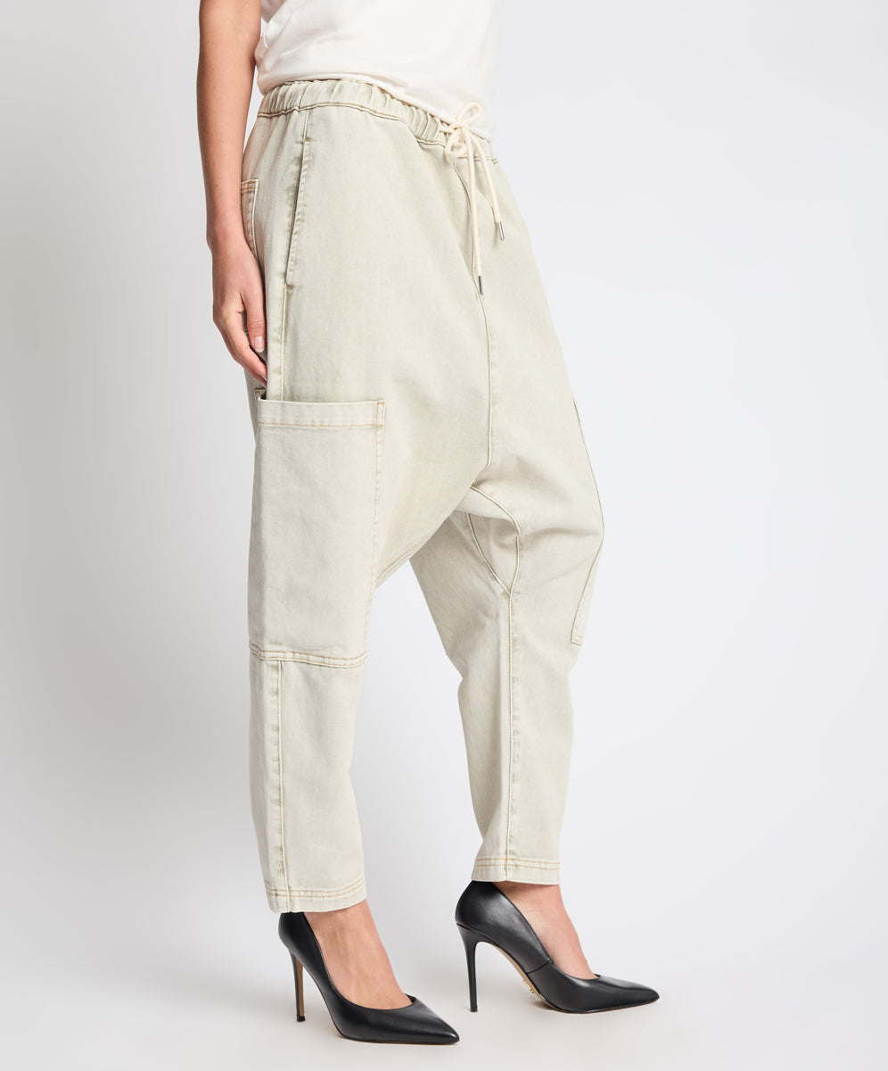 Isla Low Waist Drawstring Harem Denim Jeans - Antique Khaki