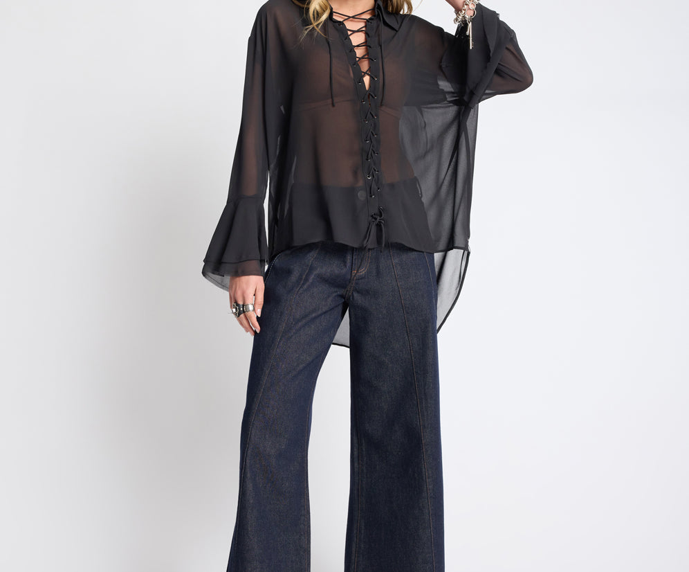 Hayden Mid Waist Wide Leg Cropped Denim Jeans - Raw Indigo
