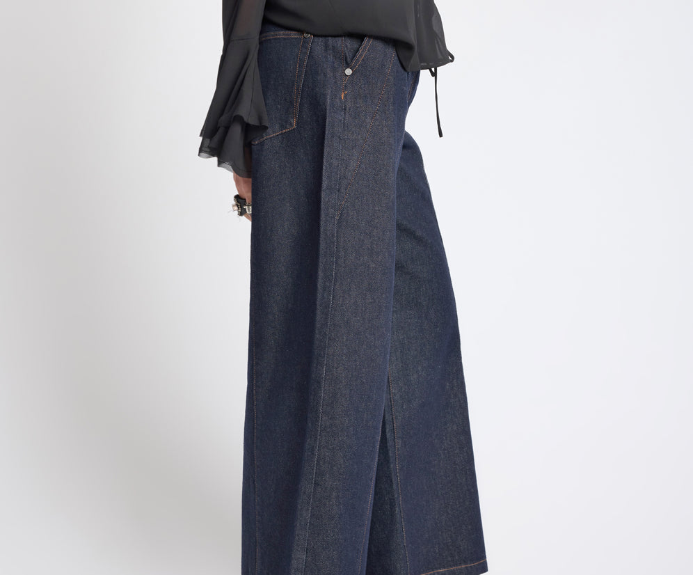 Hayden Mid Waist Wide Leg Cropped Denim Jeans - Raw Indigo