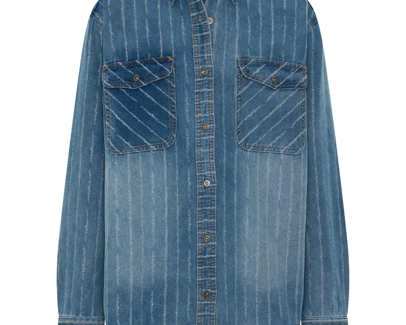Distressed Everyday Denim Shirt -  Blue Stripe