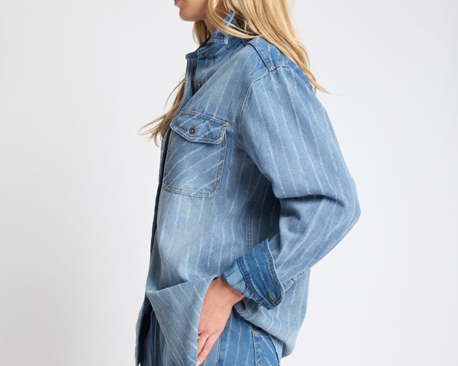 Distressed Everyday Denim Shirt -  Blue Stripe