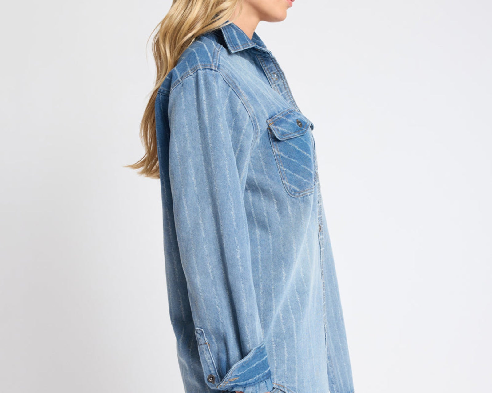 Distressed Everyday Denim Shirt -  Blue Stripe