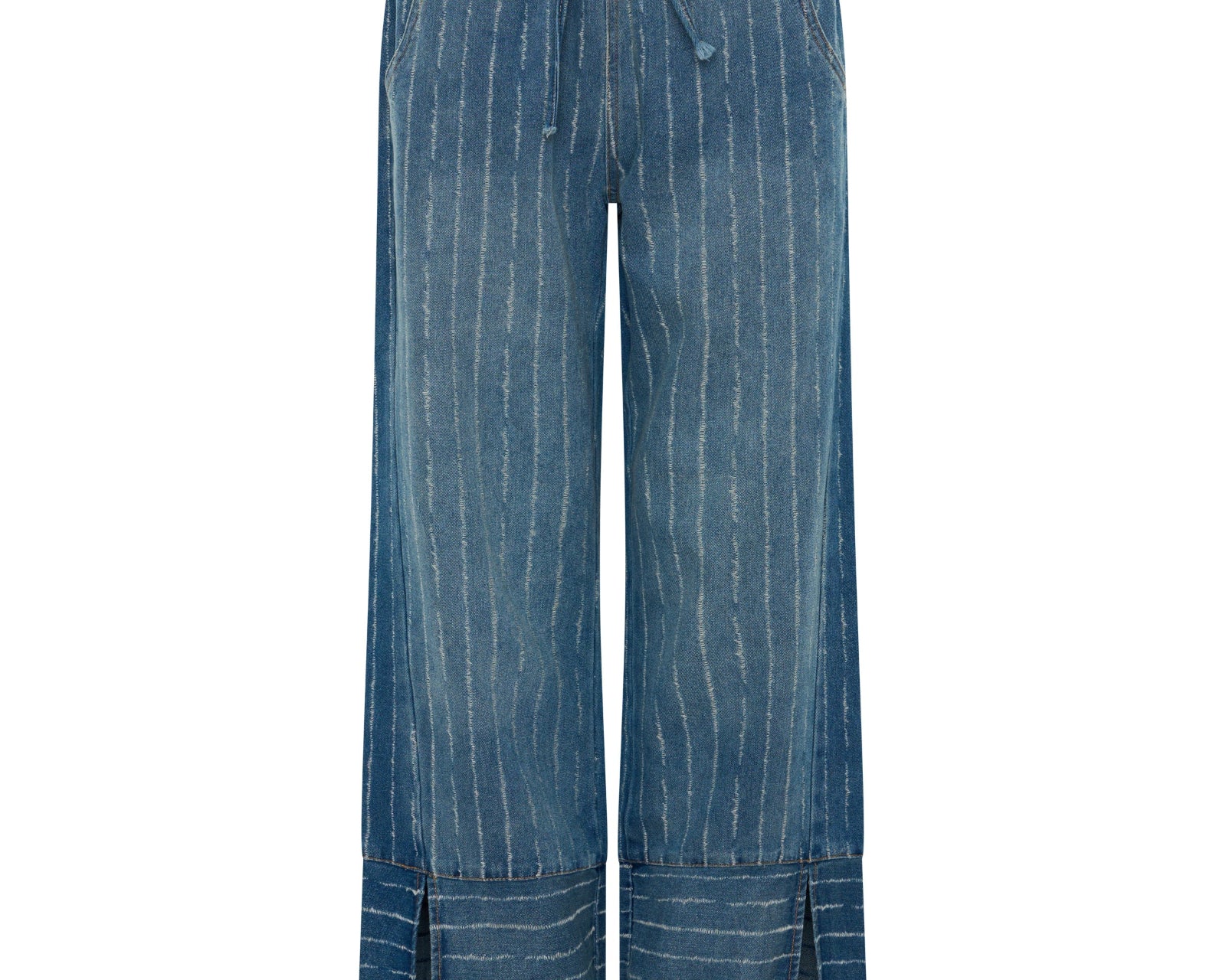 Roadhouse Mid Waist Wide Leg Drawstring Denim Jeans - Blue Stripe