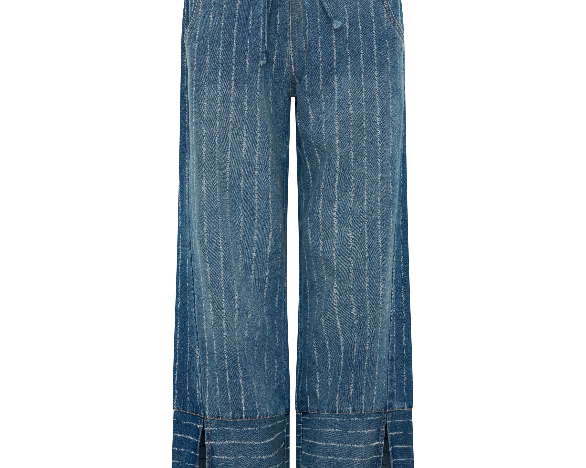 Roadhouse Mid Waist Wide Leg Drawstring Denim Jeans - Blue Stripe