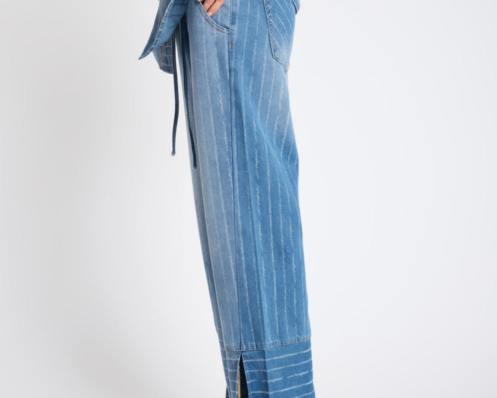 Roadhouse Mid Waist Wide Leg Drawstring Denim Jeans - Blue Stripe
