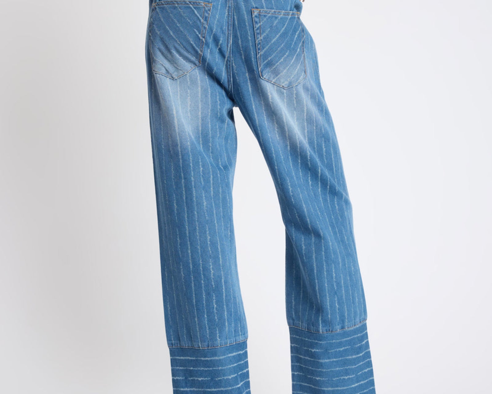 Roadhouse Mid Waist Wide Leg Drawstring Denim Jeans - Blue Stripe